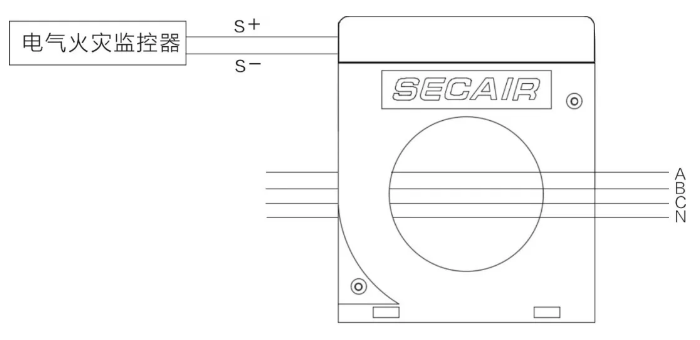 J-SCM41(160)剩余電流式<a href=http://www.hxydcho.com/dianqihuozai/ target=_blank class=infotextkey>電氣火災監(jiān)控</a>探測器接線圖